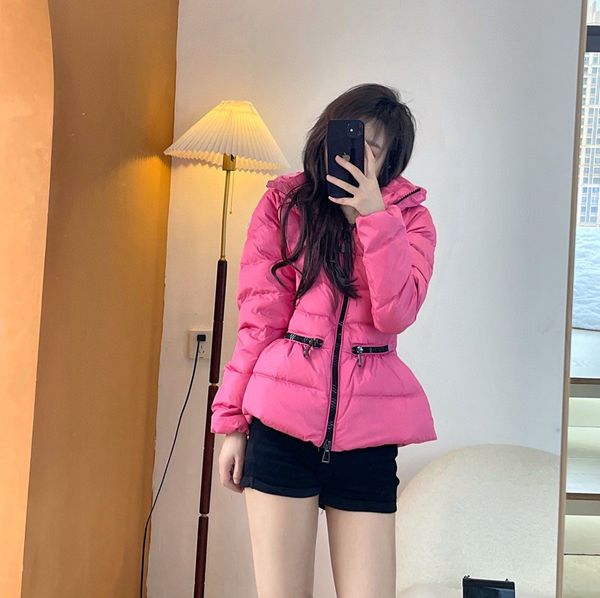 

womens monclair down parkas embroidered letter narrow waist lady jacket, Black