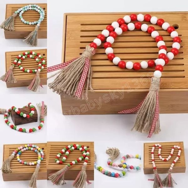 

natural wooden bead chain with tassel wall decor garland home decor hand made wood farmhouse decoration walls hangin