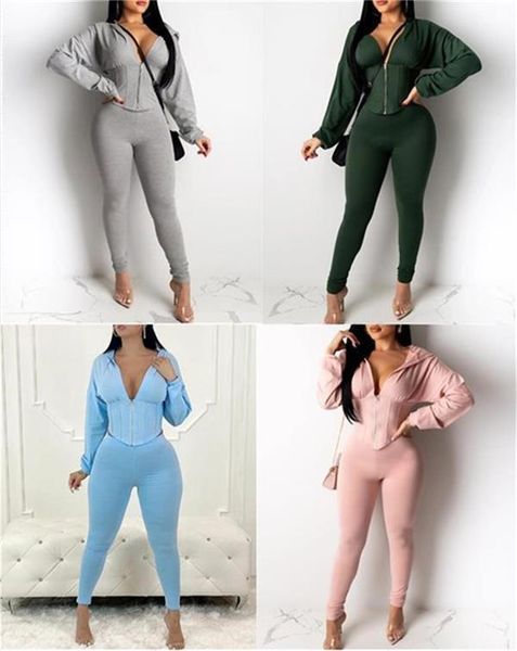 

women's tracksuits zipper hooded cardigan fashion sports knit suit, Gray