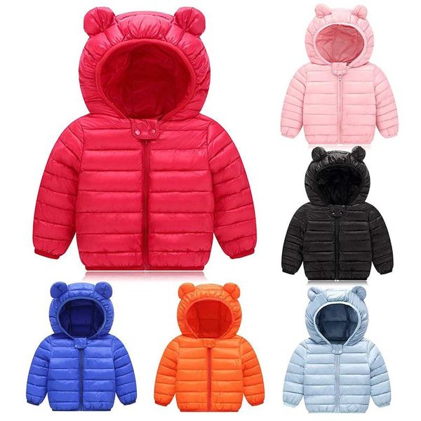 

down coat baby kid chlidren boys girl winter coats jacket kids zipthick ears snow hoodie clothes 2021 casual hooded, Blue;gray