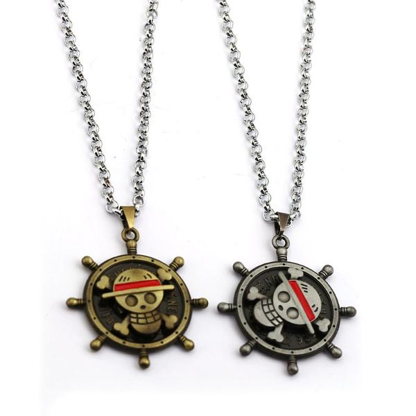 

pendant necklaces anime one piece nekclace 25pcs/lot monkey d luffy skull rotatable necklace metal cosplay gift, Silver