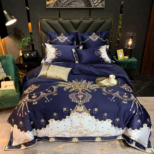 

bedding sets 1000tc egyptian cotton blue set luxury  king size bed sheet embroidery duvet cover pillowcases court style