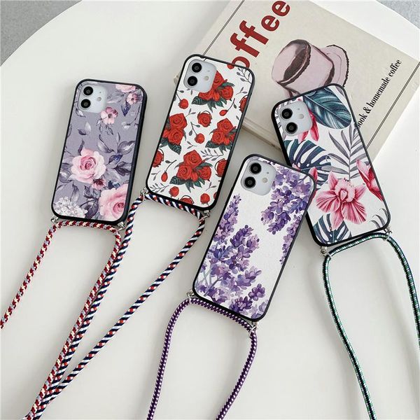 

cell phone pouches flower crossbody lanyard leather case for samsung s21 s20 fe s10 s8 s9+ note 20 ultra 10 lite 9 a32 42 21s 31 a51 71 50 7
