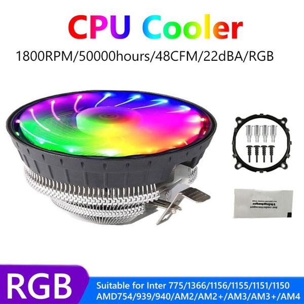 

fans & coolings cpu cooler radiator cooling fan 3pin 1800rpm rgb light silent for intel lga amd 1150 quiet ventilador