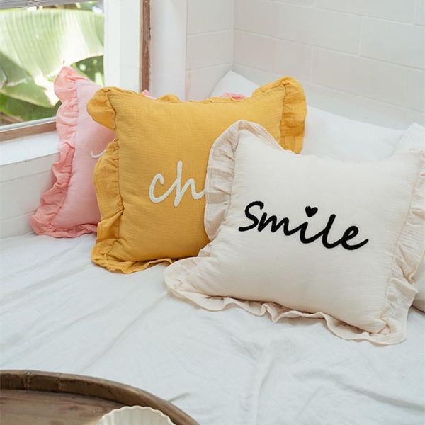 

cushion/decorative pillow cilected 100% cotton cover letter printing ruffled cushion home decorative sofa pillowcase without core 45x45cm
