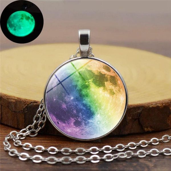 

pendant necklaces glass for galaxy planet glow in the dark moon plated necklace cabochon luminous sweater chain dream starry all-match, Silver