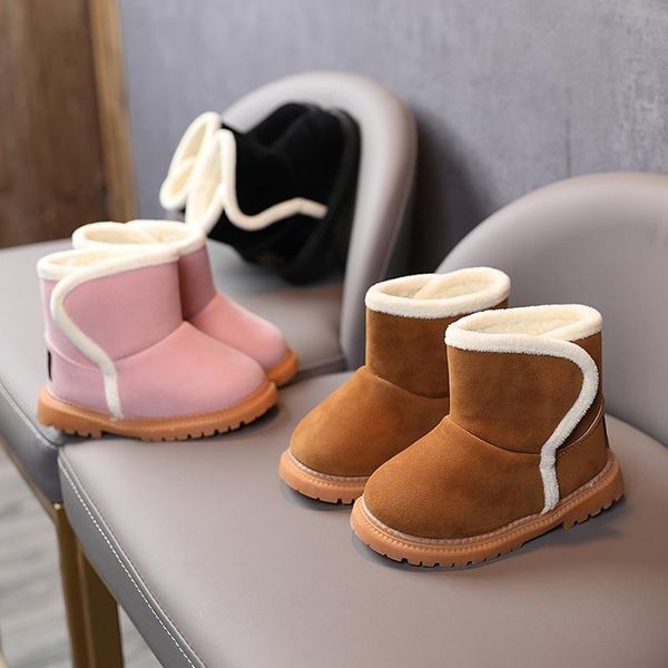 

winter kids fashion snow boots thick child shoes soft plush bottom girls short baby toddler keep warm, Black;grey