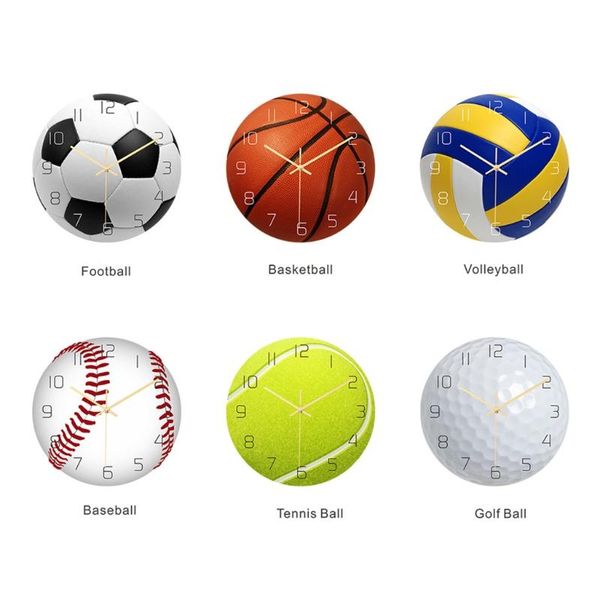 

wall clocks sports balls clock football/basketball/volleyball/baseball/tennis/golf ball mute movement silent decor o06 21