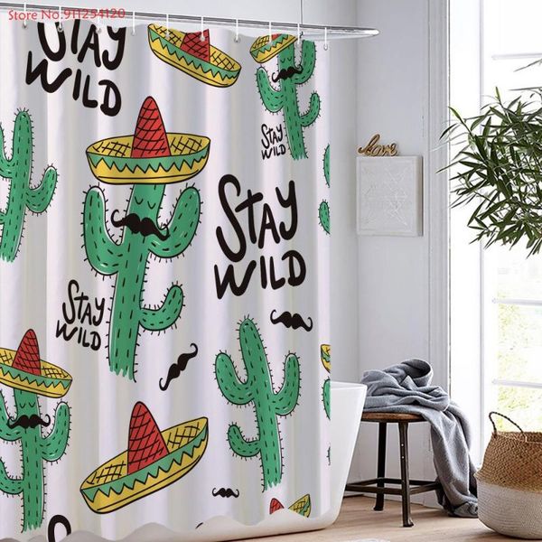 

shower curtains green plants bath curtain 3d tropical cactus print waterproof with hooks drop home decor curatin