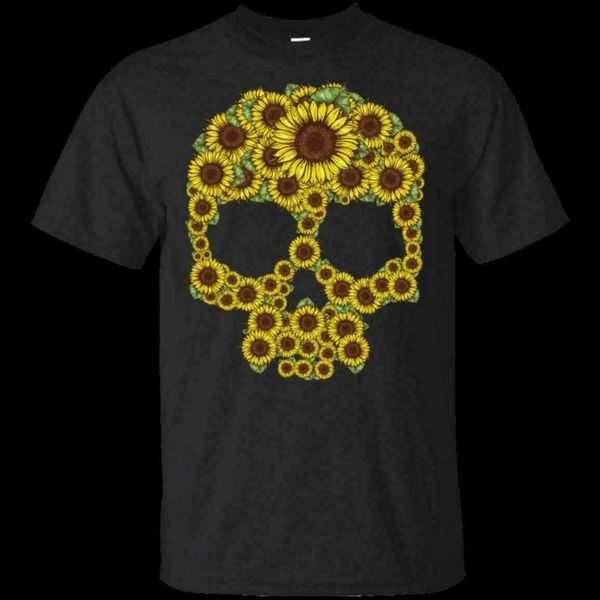 

men's t-shirts sunflower skull shaped g200 black cotton t-shirt s-3xl printing tee shirt, White;black