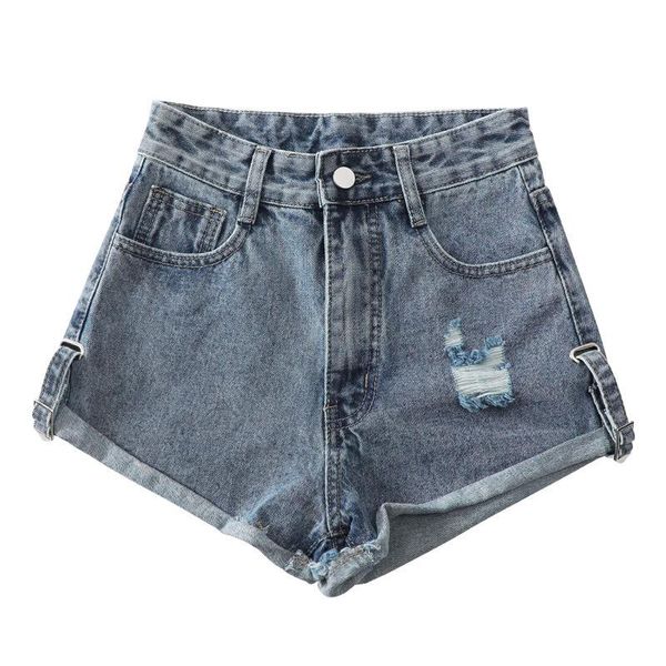 

women's jeans lguc.h high waist shorts female 2021 ripped jean women denim casual washed for short femme, Blue