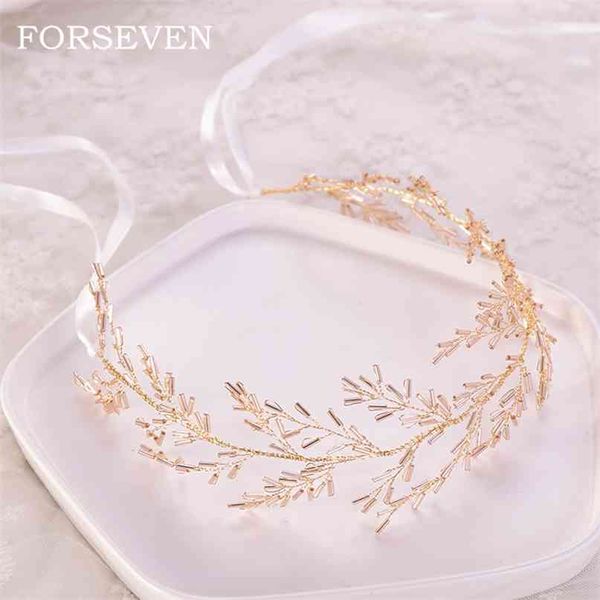 Perlen Stirnband Gold Haar Rebe Band Braut Tiara Hochzeit Schmuck Stirnbänder für Accessroies Ornamente 210707