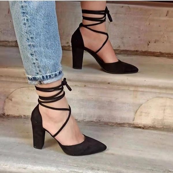 

sandals large size block heels closed toe low-heeled shoes with strap 2021 women's suit female beige big chunky high, Black