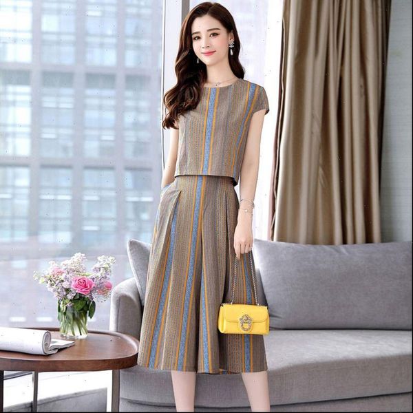 

summer sets short sleeve womens dresses t shirt and wide leg pants female, White