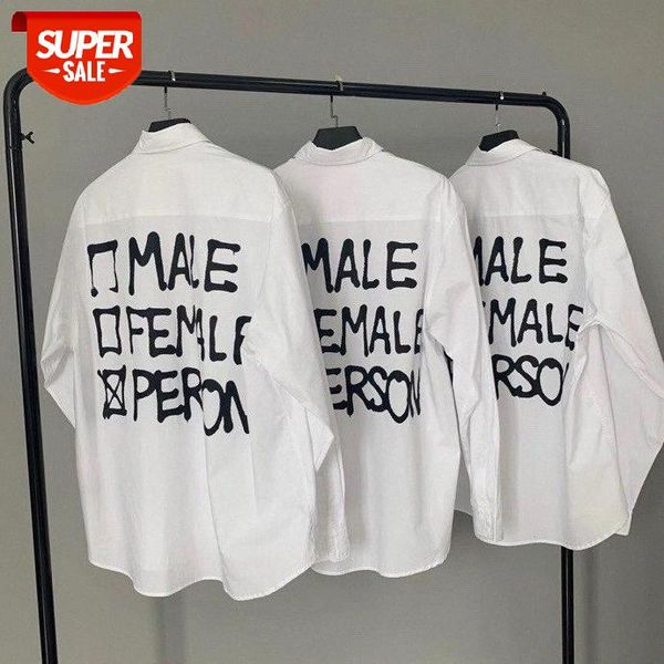 

wittemeng letter printing casual back loose long-sleeved shirt men and women #vq38, White;black