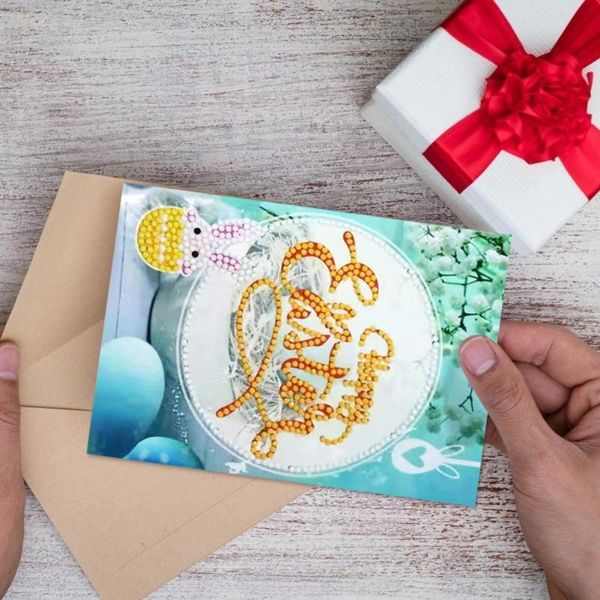 

4pcs easter decor partial diamond painting diy greeting festive cards party gift mini cartoon kaart kerst vakantie card
