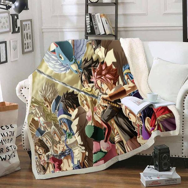 

blankets fairy tail funny character blanket 3d print sherpa on bed home textiles dreamlike style 03