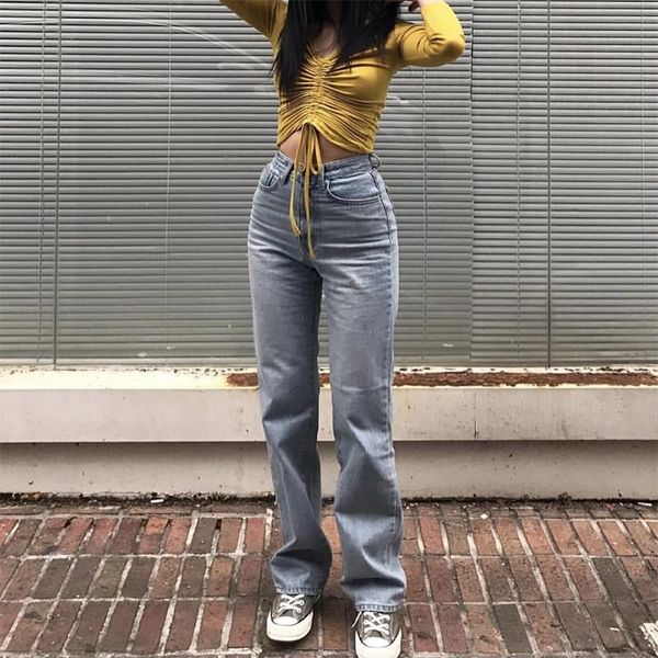 

women's jeans women vintage high waist straight leg blue wide jean 2021