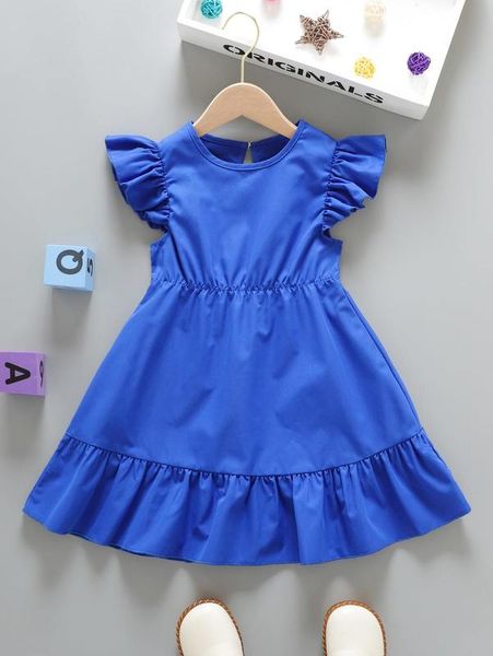 

toddler girls butterfly sleeve ruffle hem dress she01, Red;yellow