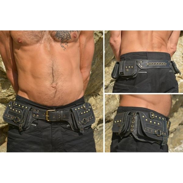 

belt satchel men's outdoor sports adjustable rivet zipper button bag