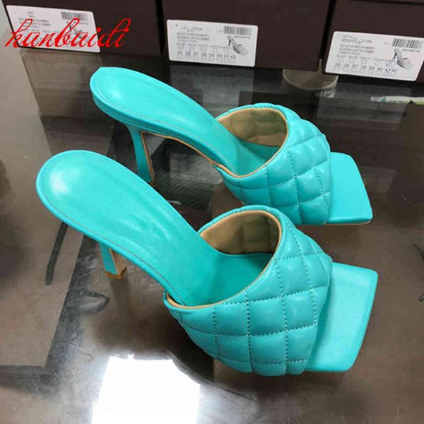 

official website 70% off outlet weave slippers summer square toe pumps woman thin high heels plus size ladies fashion slides leisure sandal, Black