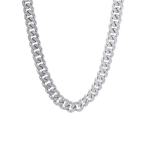 

chains double row full of diamonds cuba alloy electroplated man women white k trendy hip hop personality necklace, Silver