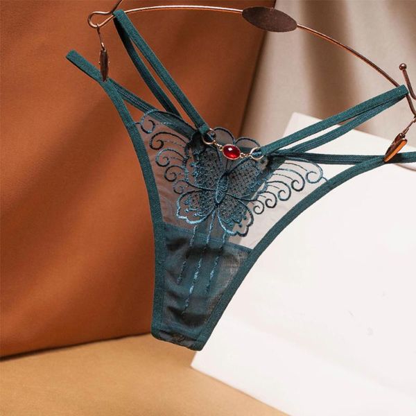 

women's panties 2021 women thong mesh seamless embroidery butterfly low waist lace pants ladies briefs underwear lingerie, Black;pink