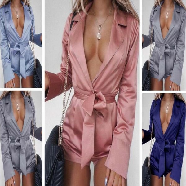 

womens clubwear playsuit bodycon party satin v neck jumpsuit romper trouser deep v-neck bodysuits, Black;white