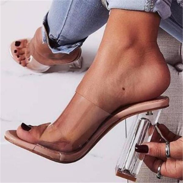 

sandals women pu slip on 11.5cm thick heel high heels round toe shallow shoes sandalias mujer 2021 size 35-42 orange, Black