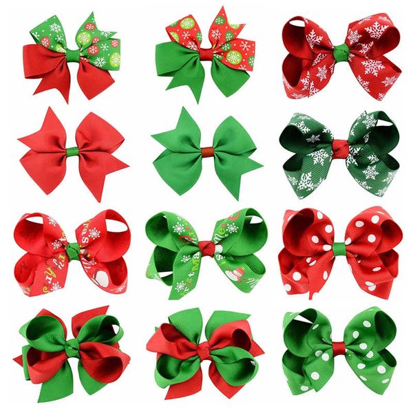 

girls hairpins christmas grosgrain ribbon bows with clip snowflake baby girl pinwheel clips hair pin accessories gift kf, Slivery;white