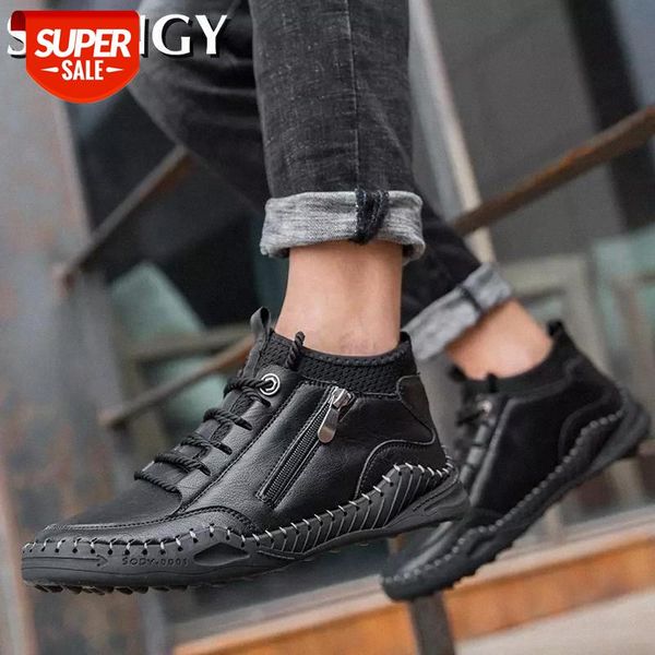 

winter men shoes warm plush manual zip lace-up waterproof sewing men's shoes fashion sports outdoor western ankle males boots #979q