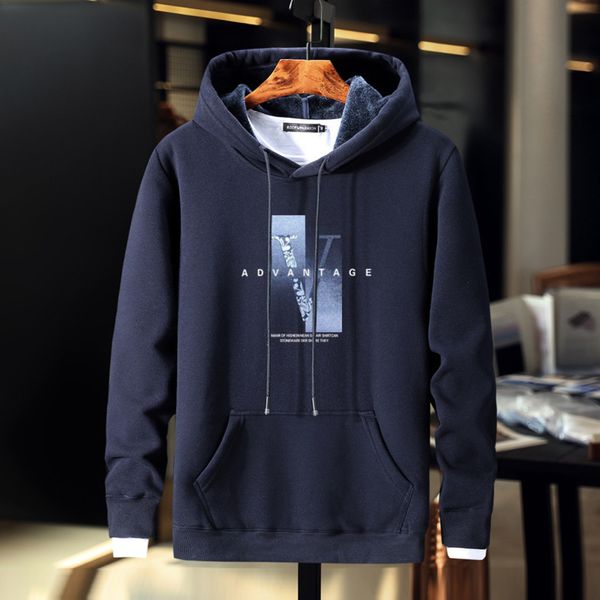 

2021 new hooded thick sweater men's plush student coat trend loose large cotton hoodie, Black