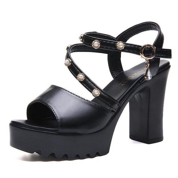 

2021 summer fashion women's new buckle lace open toe casual platform shoes women's casual sandals zapatos de mujer rivet process, Black