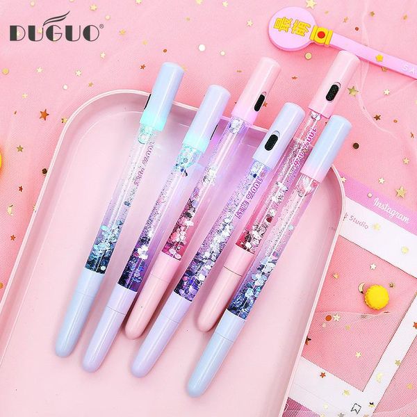 

gel pens duguo cute stationery quicksand gradient pen bright light writing liquid flow kawaii school supplies