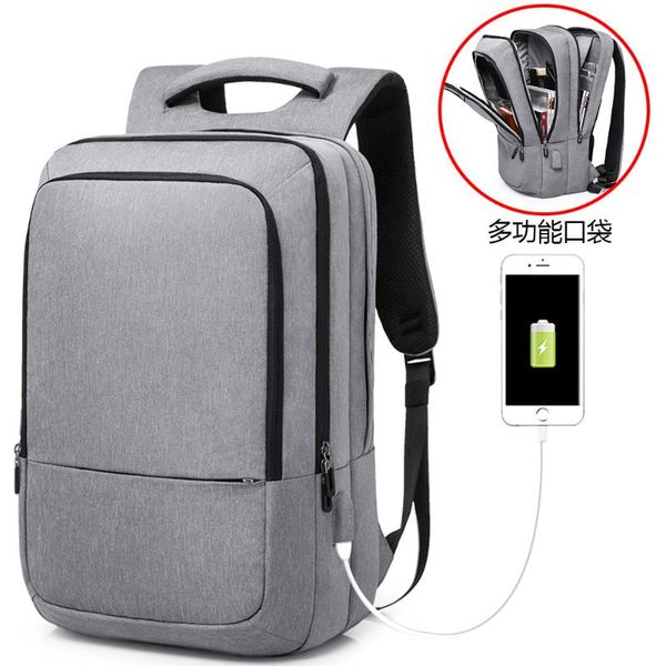 

backpack fashion men's cotton and linen texture casual computer bag simple college student belt usb interface