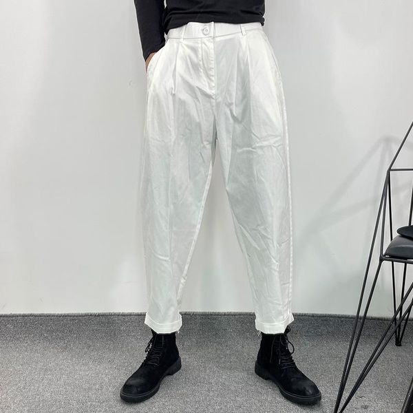 

men's pants spring and summer men's fashion trend pure color loose straight tube pant foot roll edge design radish, Black