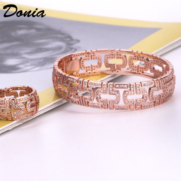 

donia jewelry designer bracelet classic geometry micro inlaid zirconia bracelet ring set women's bracelet ring set europe and america, Black