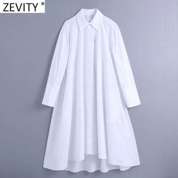 

zevity women fashion turn down collar single breasted white shirt dress office ladies casual loose business vestido ds5043 210603, Black;gray