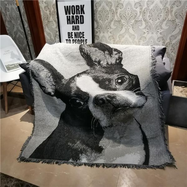 

tapestries boston terrier dog black white cotton travel blanket leisure sofa towel carpet cover single tapestry mat