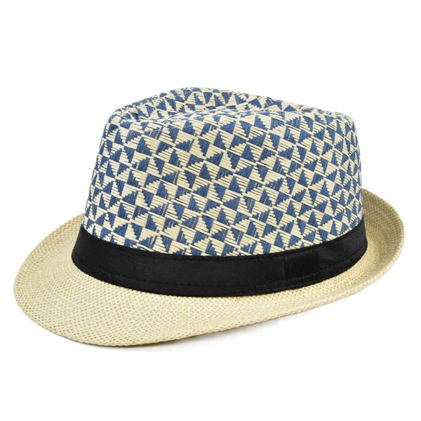 

wide brim hats linen fedora hat men and women grid stripes flat edge jazz panama casual sunshade four seasons breathable beach, Blue;gray
