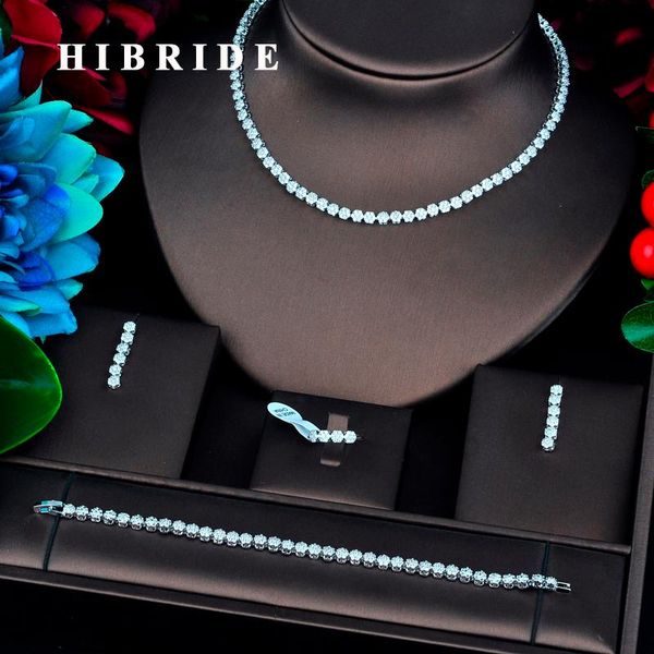 

earrings & necklace hibride flower shape gold color micro cubic zircon pave jewelry sets for women bridal wedding accessories n-733, Silver