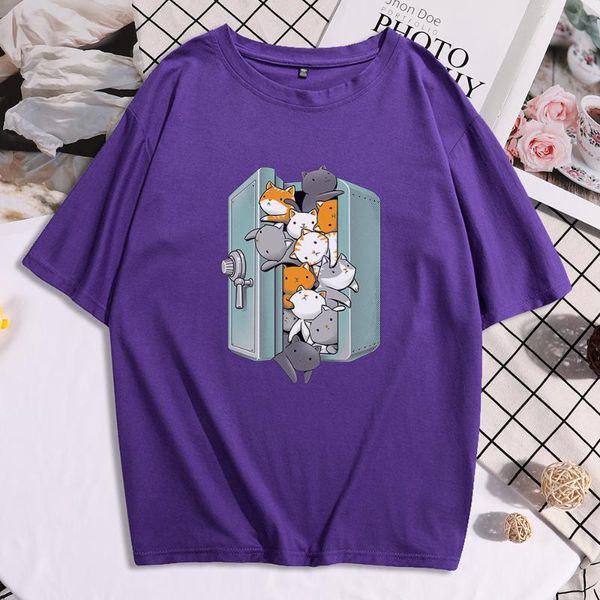 

women's t-shirt cute cartoon cat fleeing printing tshirt short sleeve fashion clothes plus size tees shirts round neck t-shirts, White