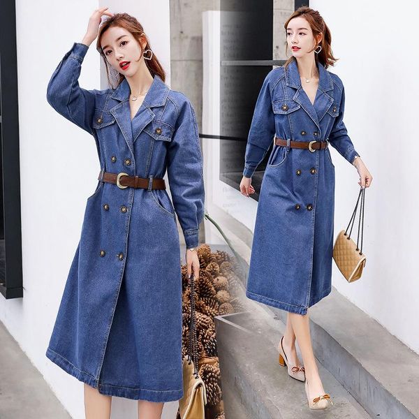 

women's trench coats 2021 spring denim windbreaker loose fashion long european and american style cowgirl, Tan;black