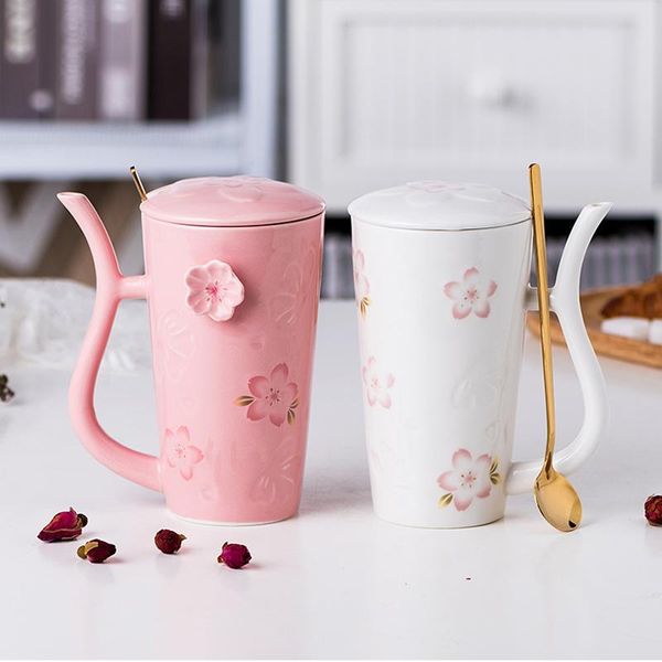 

mugs ceramic mug colorful coffee cup set creative sakura with lid spoon cute water