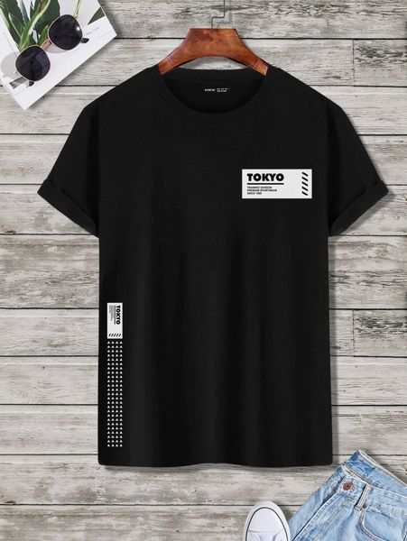 

men contrast panel letter graphic tee w3og#, White;black