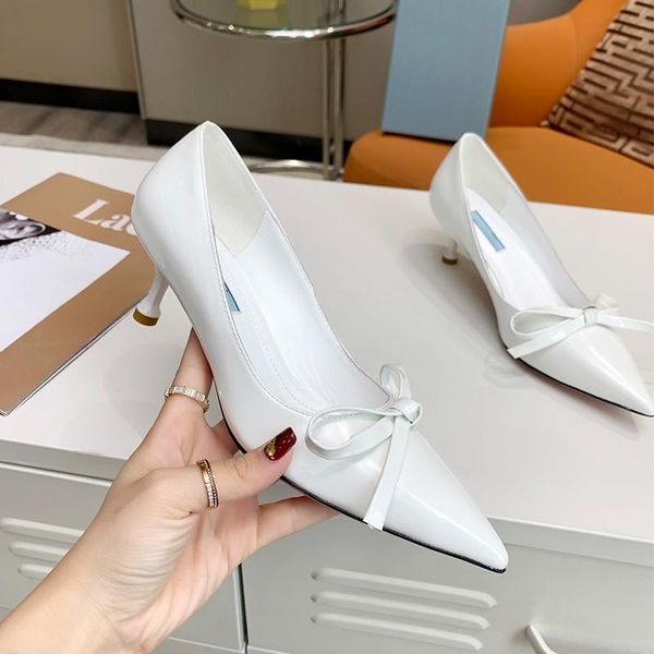 

dress shoes 2021 genuine leather pointed toe thin runnay 5.5cm high heel bow-knot pumps women slingback wedding bride, Black
