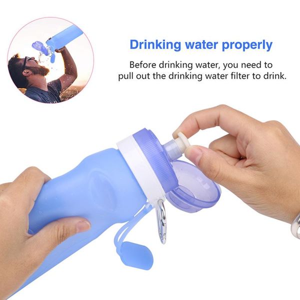 

water bottle 600ml collapsible silicone with hook leak proof portable cup for travel sports outdoor bhd2