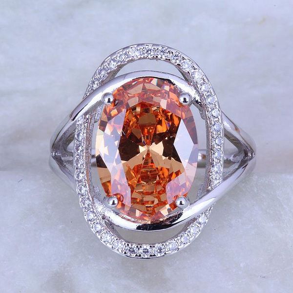 

cluster rings love monologue arrival exquisite oval champagne morganite cubic zirconia silver color ring gift bag j0484, Golden;silver