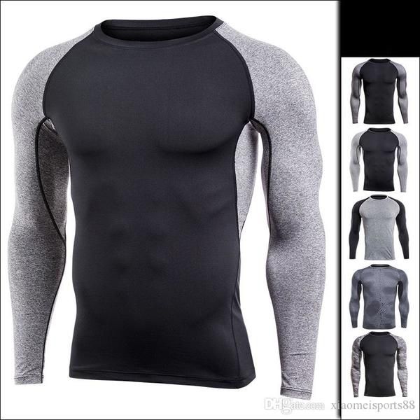 

mens t-shirt europe us running fitness clothing quick-drying t-shirt sportswear long-sleeved compression training stretch slim tights vcbg, Black;blue