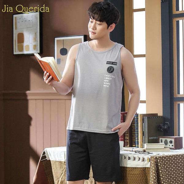

chinese pajamas men's cotton pijama set 2021 new fashion home clothing men big size xxxl,xxxxl sleeveless short pants pajama set, Black;brown